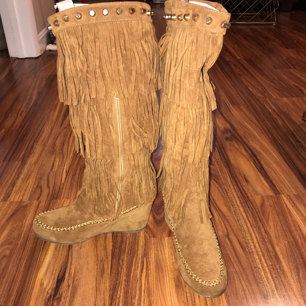 Fringe Moccasin style tall boots